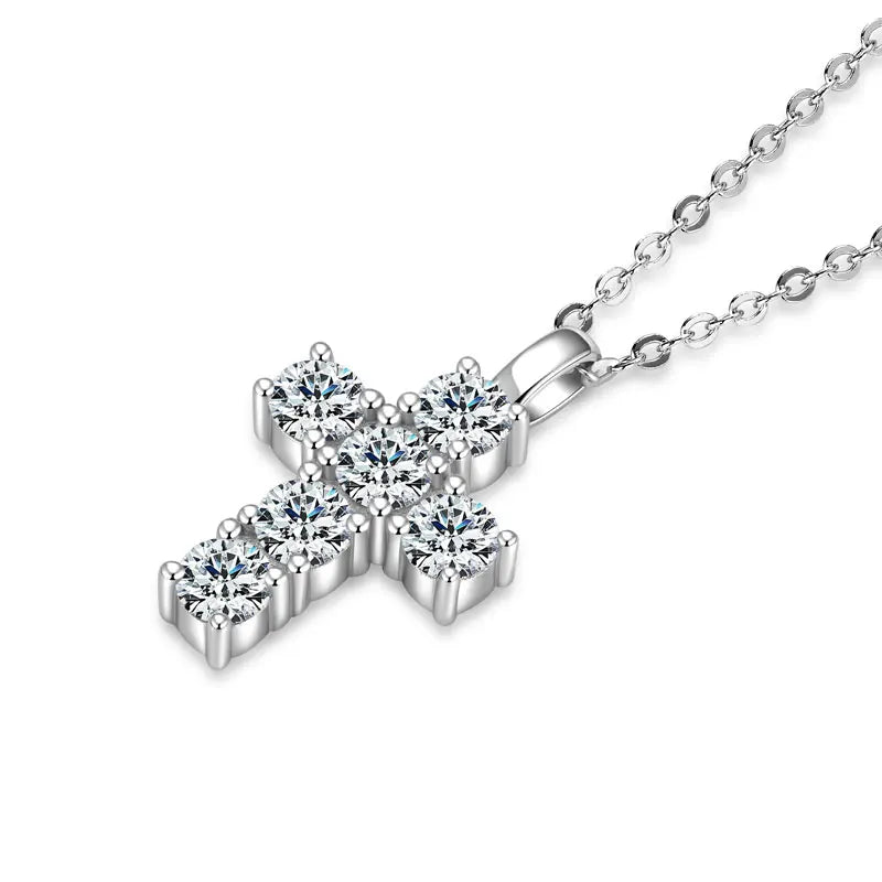 Ehhai GRA Certified 3.5mm Round Moissanite Cross Pendant Necklace for Women Real S925 Sterling Silver Wedding Fine Jewelry Gifts