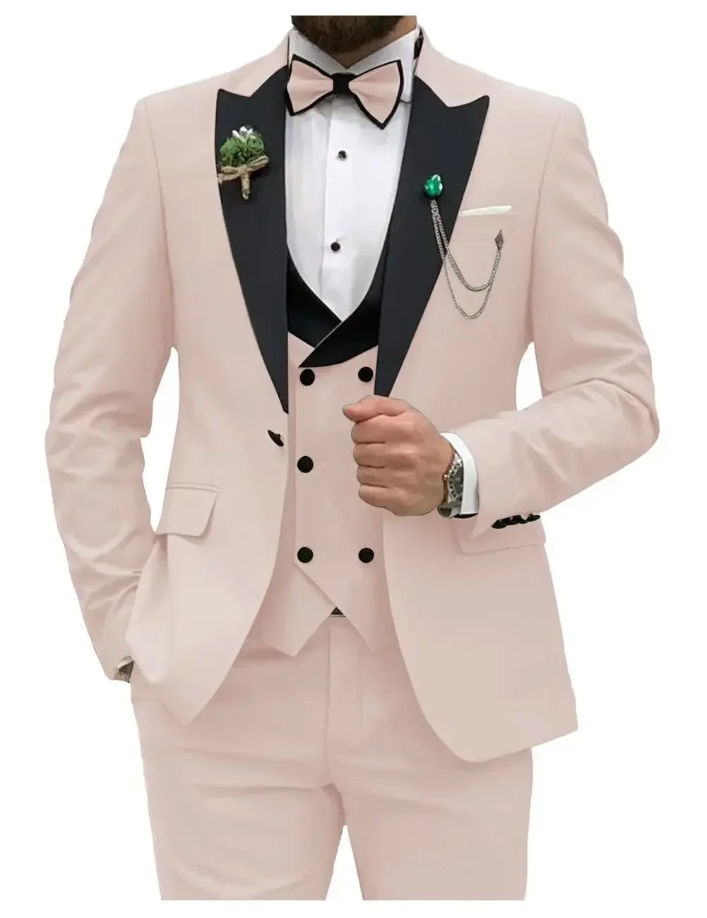 Slim Fit Men Suits Double Groom Formal Business Male Blazer Set Peak Lapel Party Wedding Tuxedo (Jacket+Vest+Pants)