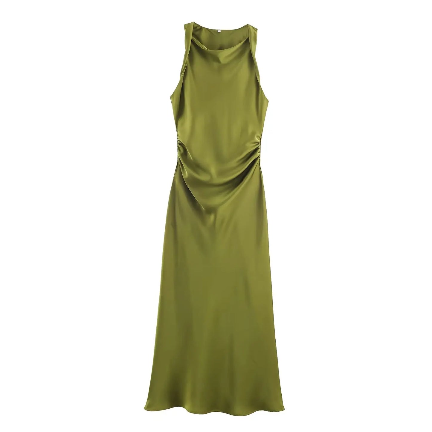 Early Autumn Silk Satin Texture Midi Dr High Waist A-Line Skirt No Sve round Ne Par Dr for Ladies in Their 20s
