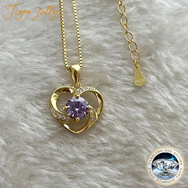 JoyceJelly 1CT Pass Tested Moissanite Heart Necklace for Women S925 Silver Gold Silver Color Diamond Pendant Birthday Party Gift
