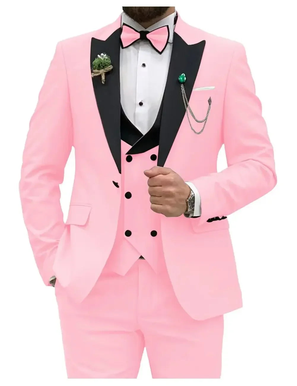 Slim Fit Men Suits Double Groom Formal Business Male Blazer Set Peak Lapel Party Wedding Tuxedo (Jacket+Vest+Pants)