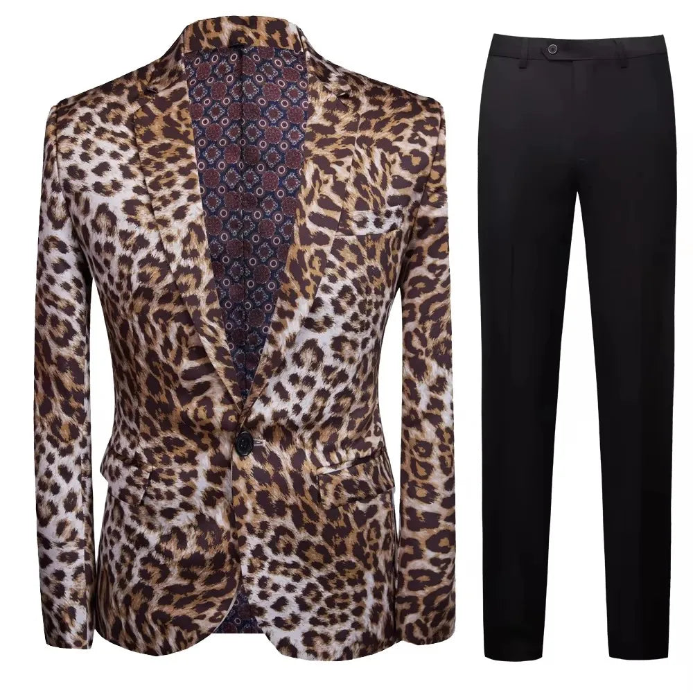Hot Sale Leopard Print Men Suit Blazer Set With Pants 2025 Safari Suits For Men Performance DJ Jacket Luxury Singer Star Coat