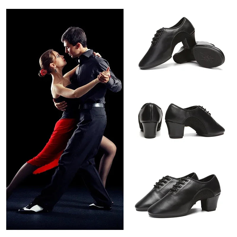 Latin Dance Shoes Men Modern Tango Salsa Leather Ballroom Shoes Square Heels Adults Children Boys Party Dance Shoes sport