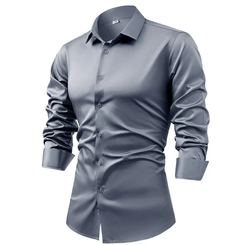 S~6XL satin plus size long sleeve shirt business casual dress shirt non-ironing wrinkle-resistant men's wholesale, men's shirts