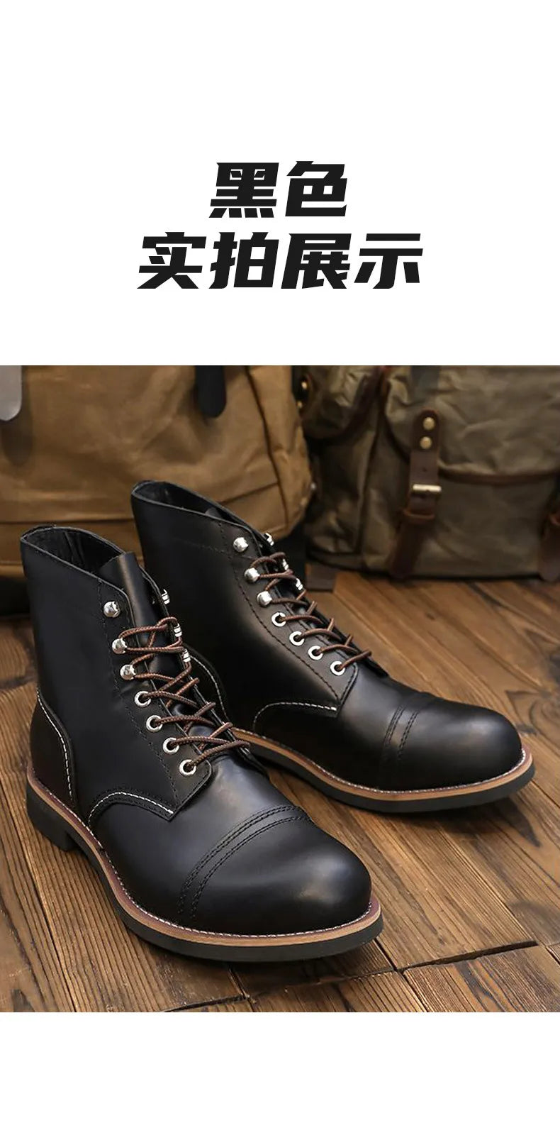 KOWM Hiking shoes cowhide men's trekking boot British ankle casual sneakers trekking shoes thick soled high top motorcycle boots