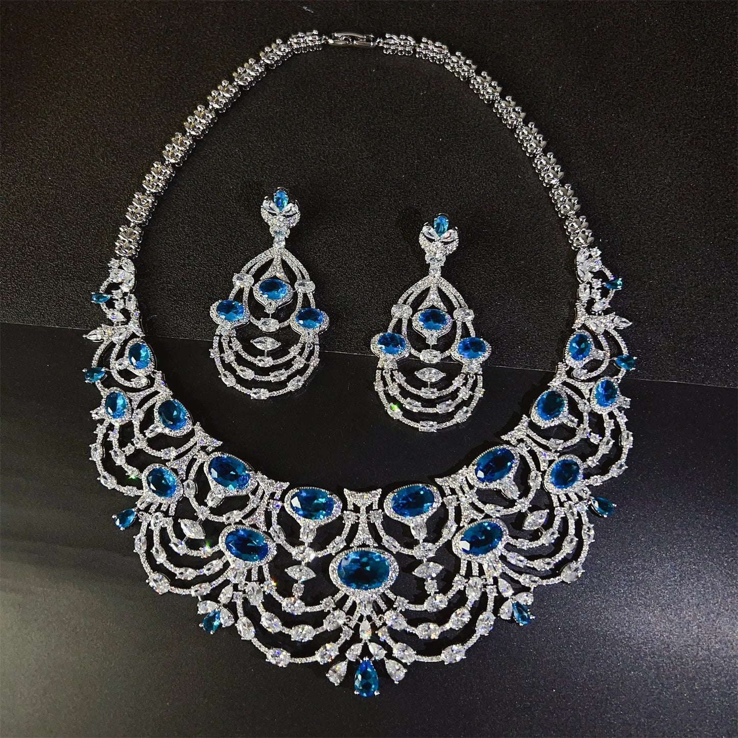 2025 New Noble Popping Blue Jewelry Set Necklace Earrings Stunning Nigerian Women Wedding Holiday Gift Prom Travel M-764
