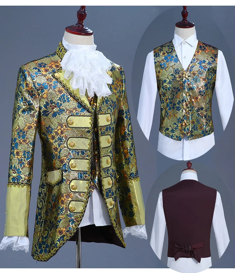 Palace Performance Dress Men Luxurious Jacquard Suits 2025 New Fashion Singer Pianist Stage Blazer Jacket and Pants with Vest