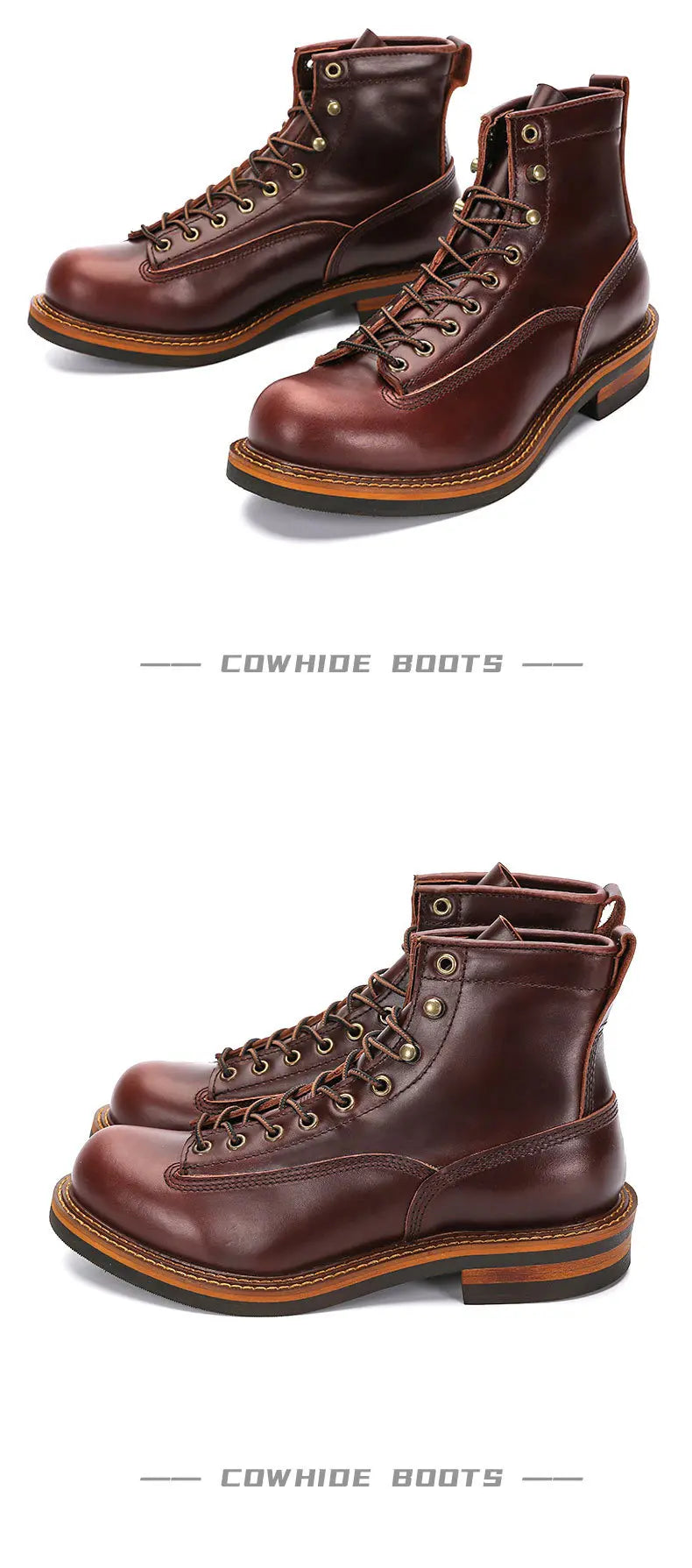 KOWM Hiking shoes cowhide men's trekking boot British ankle casual sneakers trekking shoes thick soled high top motorcycle boots
