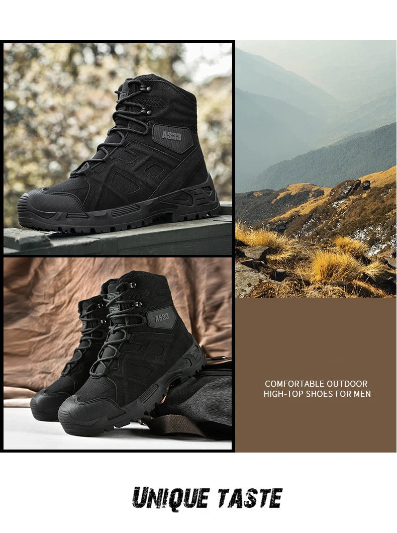 CHRLCK Men's Hiking Shoes Waterproof Non-slip Trekking Boots Outdoor Sport Wear-resistant Mountaineering Tactical Shoes