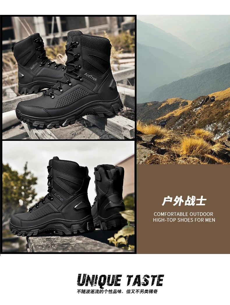 High Quality Fashion Brown Men's Hiking Boots Plus Size 46 Outdoor Tactical Boots Men Non-slip Trekking Boots for Men 2026