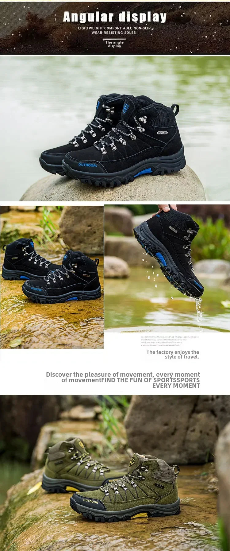 High-Top Men Hiking Boot Winter Outdoor Shoes Lace-Up Non-slip Outdoor Sports Casual Trekking Boots Man Waterproof Suede 2024