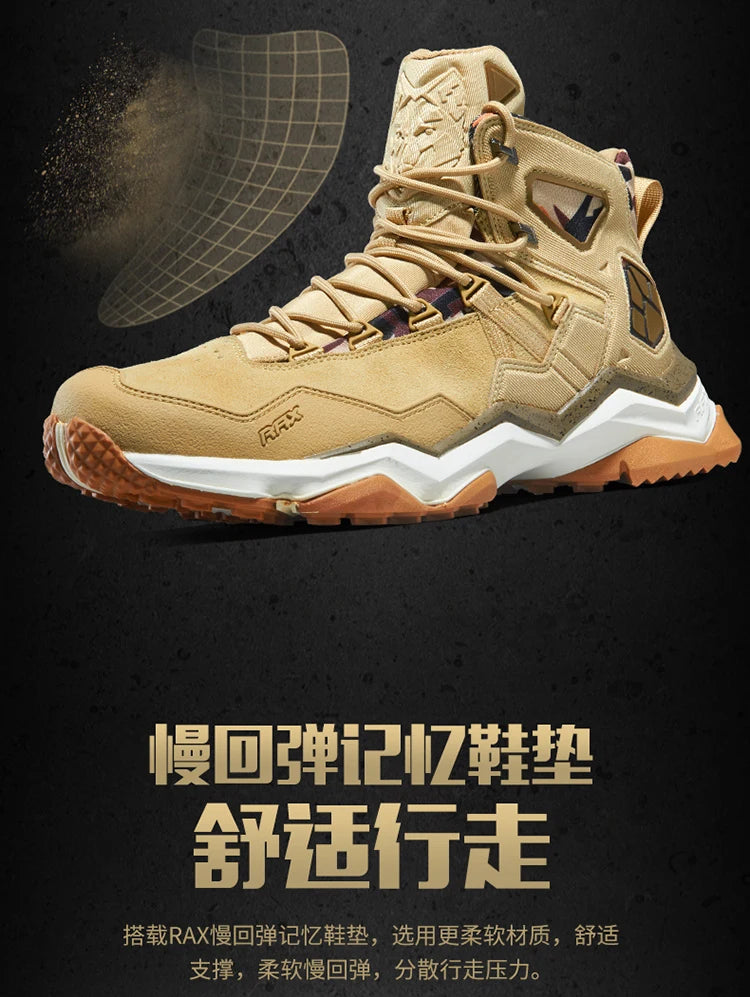 RAX Men Hiking Shoes Mid-top Waterproof Outdoor Sneaker Men Leather Trekking Boots Trail Camping Climbing Hunting Sneakers Women