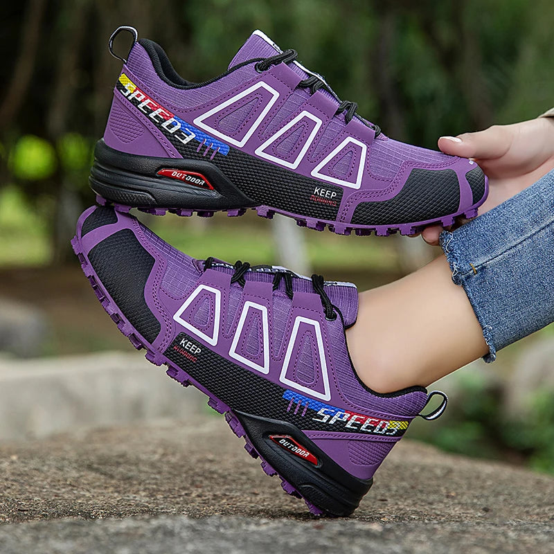 Women Hiking Shoes Breathable Cushioning Outdoor Walking Travel Shoes Ultralight  Lace Up Climbing Bicycle Running Sneakers