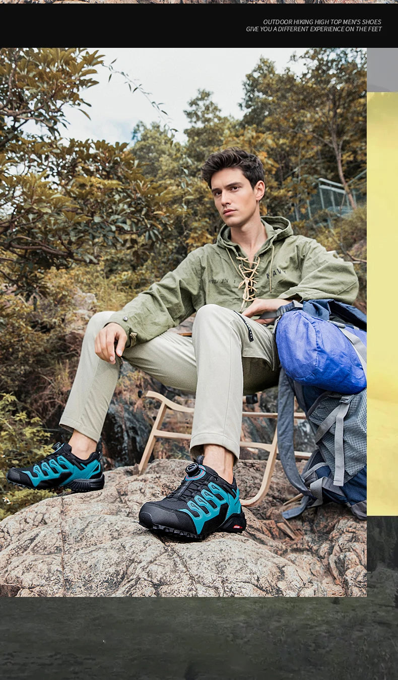 HIKEUP Men's Hiking Shoes Suede Leather Outdoor Shoes Wear-resistant Men Trekking Walking Hunting Tactical Sneakers