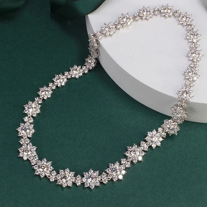 NKHOG Full Moissanite Jewelry Set 925 Sterling Silver Sunflower Necklace Bracelet Earring Sets For Women Fine Jewelry GRA Tested