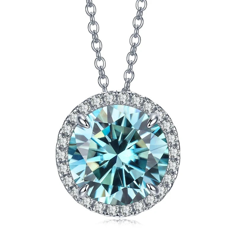 JoyceJelly Classic S925 Sterling Silver Necklace With 5CT 11mm Colorful Moissanite Gemstones Wedding Party Luxury Fine Jewerly