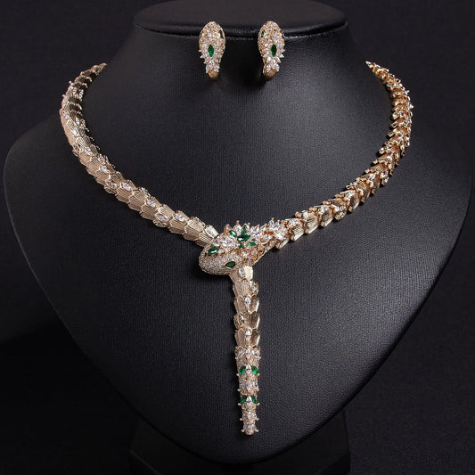 Fashion Micro Zircon Serpentine Snake Necklace And Earring Jewelry Set for Women Elegant Banquet High Spirit Accessory Combo