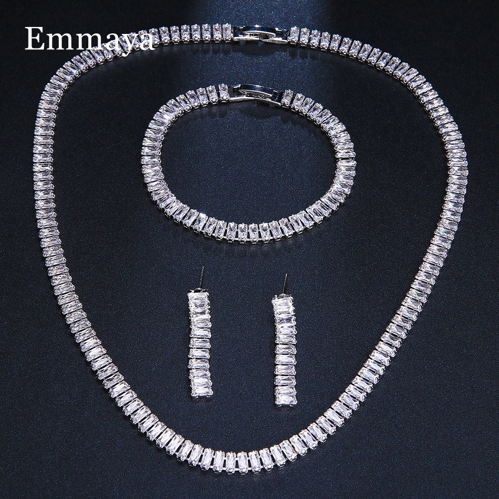 Emmaya Noble Cubic Zircon Jewelry Set Bridal Wedding Party For Female Fascinating Dress-Up Geometry Shape Elegant Ornament
