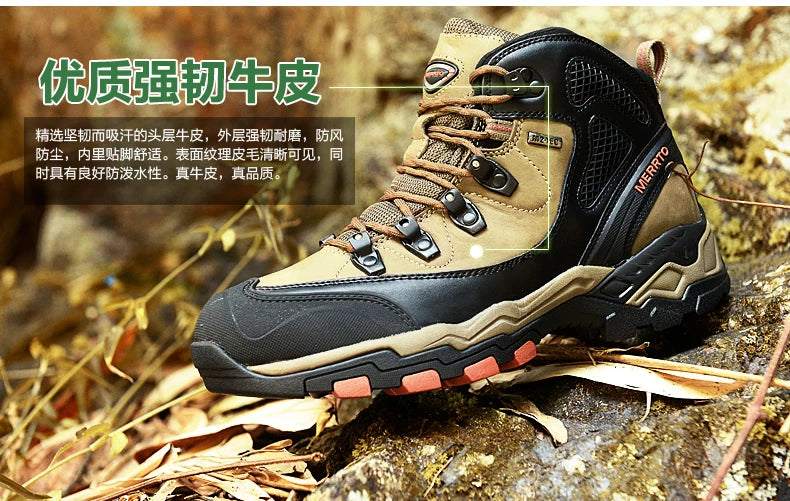 MERRTO cowhide Hiking shoes Men trekking boot mountian waterproof hunting Boots Male Sneakers Tactical Desert Combat Ankle Boots