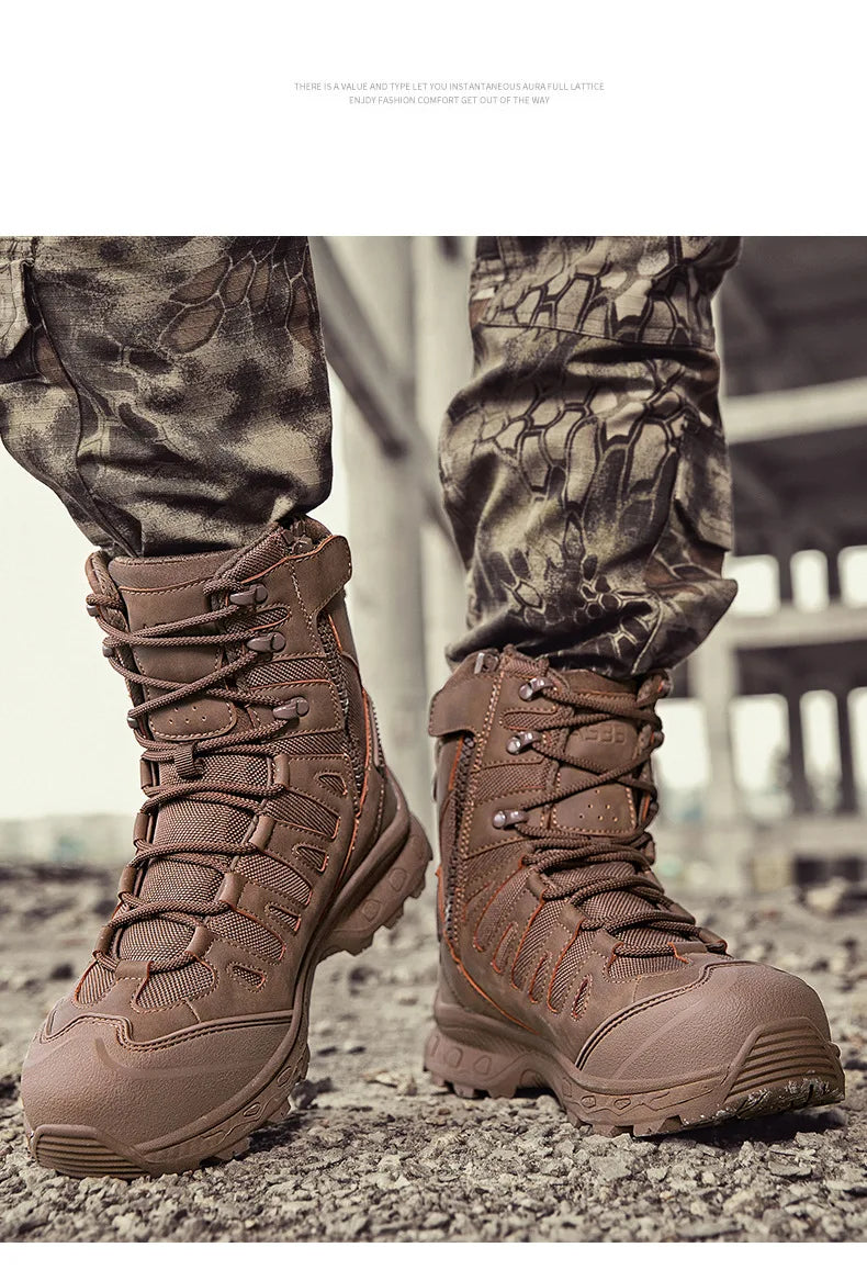 CHRLCK Men's Hiking Shoes Anti-slip Wear-resistant Tactical Boots Waterproof Military Trekking Boots Men Outdoor Travel Shoes
