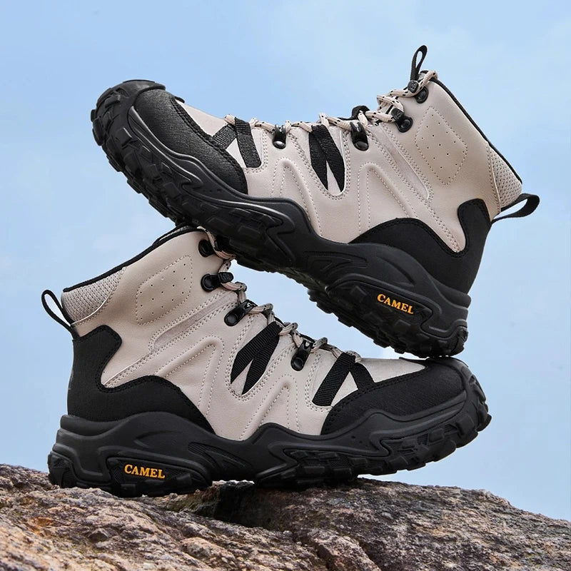 GOLDEN CAMEL Men's Hiking Shoes Anti-slip Waterproof High-Top Trekking Boots for Men Thick Sole Height Increasing Climbing Shoes