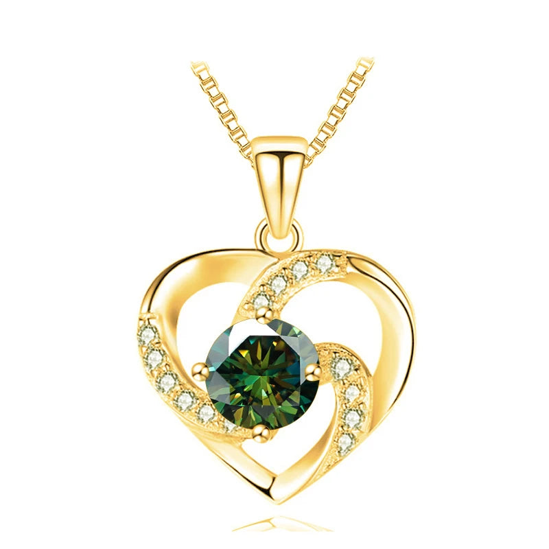 JoyceJelly 1CT Pass Tested Moissanite Heart Necklace for Women S925 Silver Gold Silver Color Diamond Pendant Birthday Party Gift