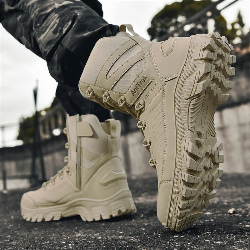 High Quality Fashion Brown Men's Hiking Boots Plus Size 46 Outdoor Tactical Boots Men Non-slip Trekking Boots for Men 2026