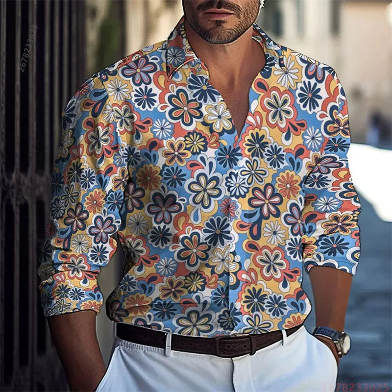 2026 New Colorful Sequin Print Long-Sleeve Shirt for Men, Trendy and Unique Colorful Casual Collared Cardigan Party Top