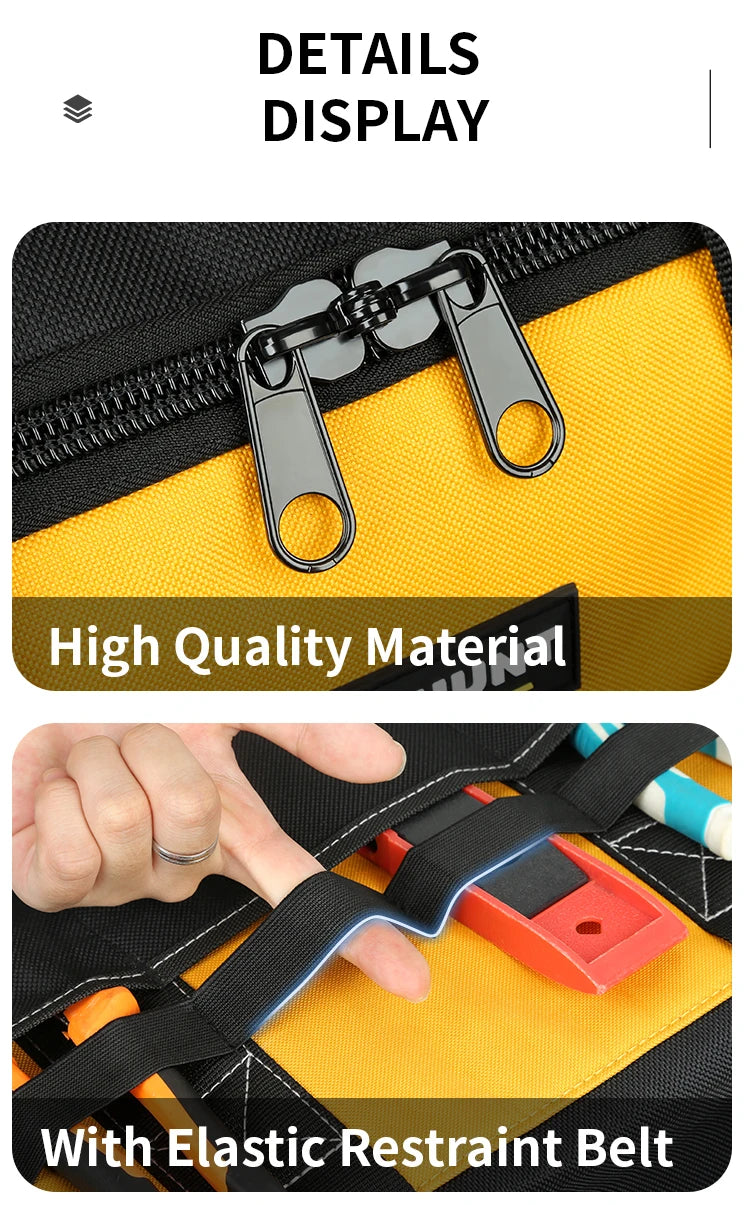 WINHUNT Heavy-Duty Tool Bag with Wide Mouth & Molded Bottom - Adjustable Shoulder Strap, Durable Polyester, Yellow/Black