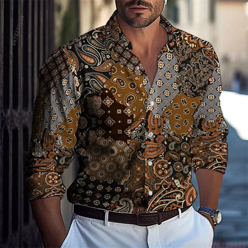 2026 New Colorful Sequin Print Long-Sleeve Shirt for Men, Trendy and Unique Colorful Casual Collared Cardigan Party Top