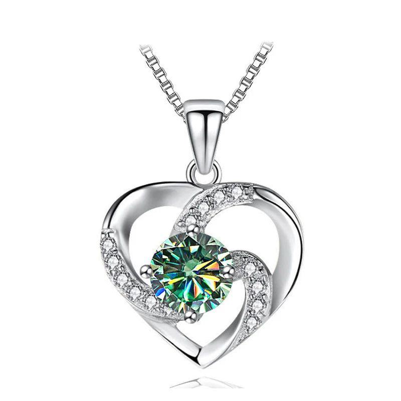 JoyceJelly 1CT Pass Tested Moissanite Heart Necklace for Women S925 Silver Gold Silver Color Diamond Pendant Birthday Party Gift