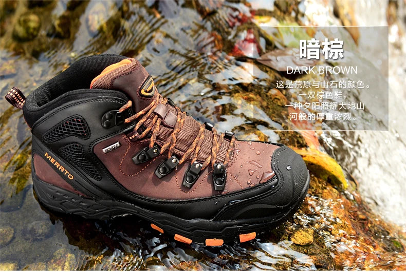 MERRTO cowhide Hiking shoes Men trekking boot mountian waterproof hunting Boots Male Sneakers Tactical Desert Combat Ankle Boots