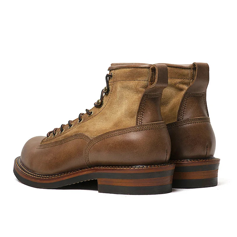 KOWM Hiking shoes cowhide men's trekking boot British ankle casual sneakers trekking shoes thick soled high top motorcycle boots