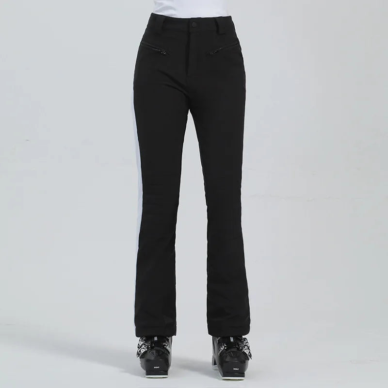 Women Ski Pant Elastic Snowboard Trouser Windproof Waterproof Breathable Thicken Thermal Zipper Snowboard Wear for Winter Sport