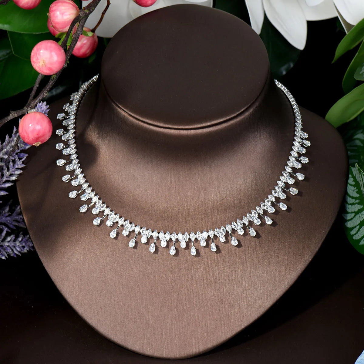 HIBRIDE Simple Water Drop Crystal Cubic Zirconia Necklace Earrings Set 4PCS  Jewelry For Women African Beads Jewelry Set N-297