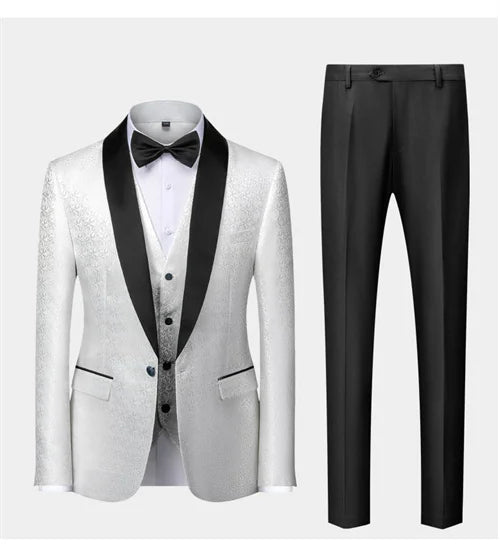 Fashion Men Luxury Wedding Suit Gold / Black / Burgundy / White Classic Homme Jacquard Tuxedo Dress Sets