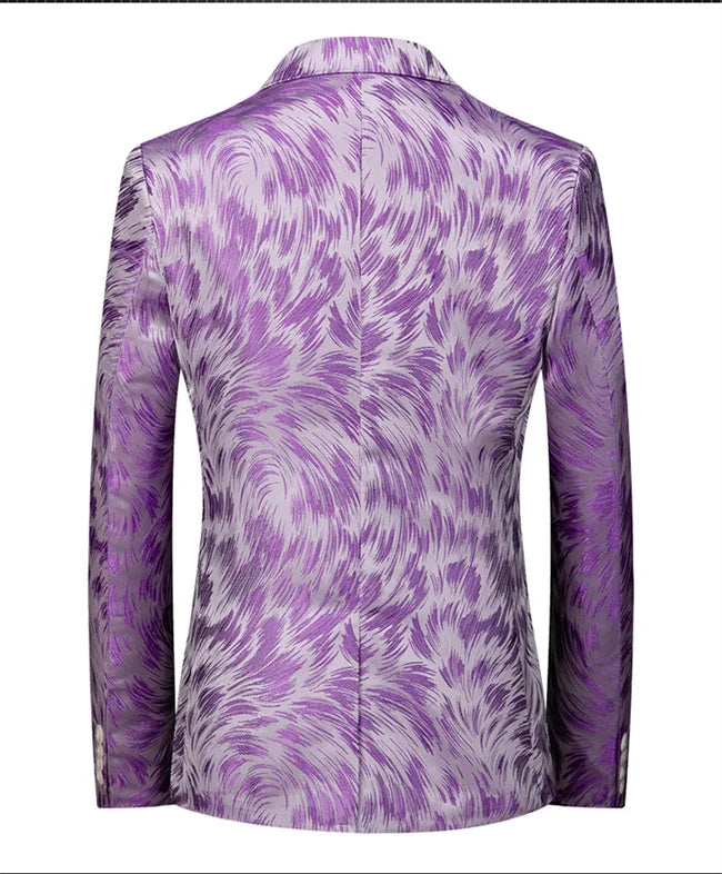 New Men Fashion Trend Wedding Party Jacquard Suit Jacket Single-breasted Slim Blazer Singer Host Stage Performance Dress Coats