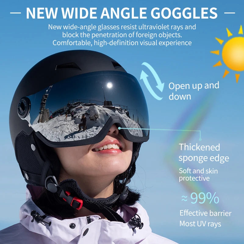 Eastinear Ski Helmet Ski Goggles Helmet Integrated Warm and Anti-collision Outdoor Ski Safety Equipment for Adults and Children