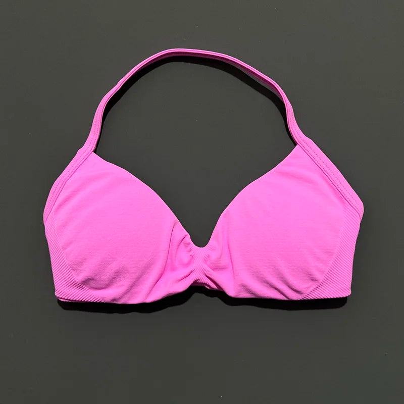 HISTELLO Impact Strappy Bra Gym Top Women High Support Thin Strap Halter Sports Seamless Bras Scrunch Push-up Workout Yoga Tanks