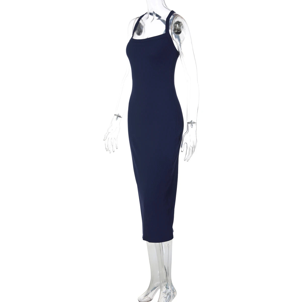 Hugcitar Halter Ribbed Solid Sleeveless Backless Sexy Slim Slit Midi Dress Spring Summer Fashion Clothes Birthday Party Festival