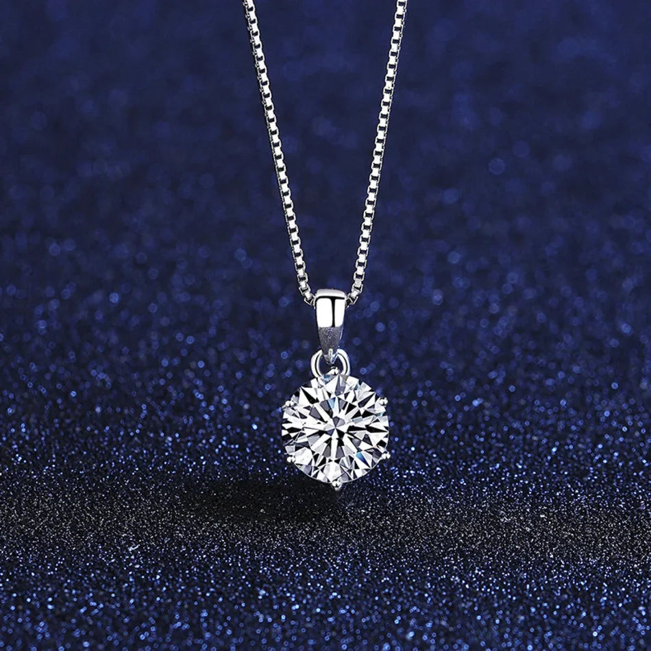 1 Ct Real Moissanite Pendant Necklace for Women Royal Blue Color Moissanite 925 Sterling Silver Wedding Fine Jewelry