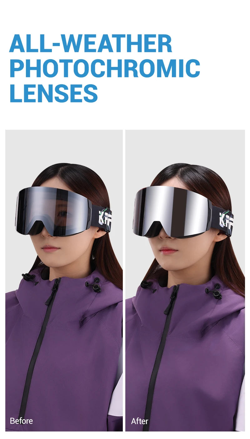 KAPVOE Ski goggles Anti-fog Skiing goggles Photochromic Outdoor Sports Magnetic Glasses Winter Snowboard Snowmobile Equipment