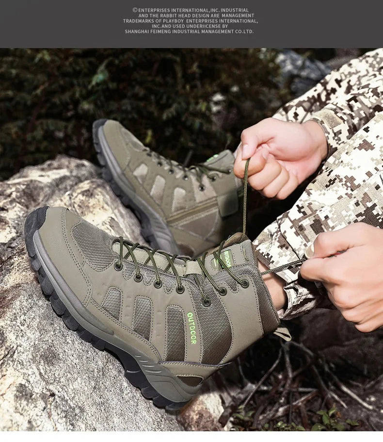 High-Top Men Hiking Boot Winter Outdoor Shoes Lace-Up Non-slip Sports Casual Trekking Boots Man Suede Warm Shoes Men Winter