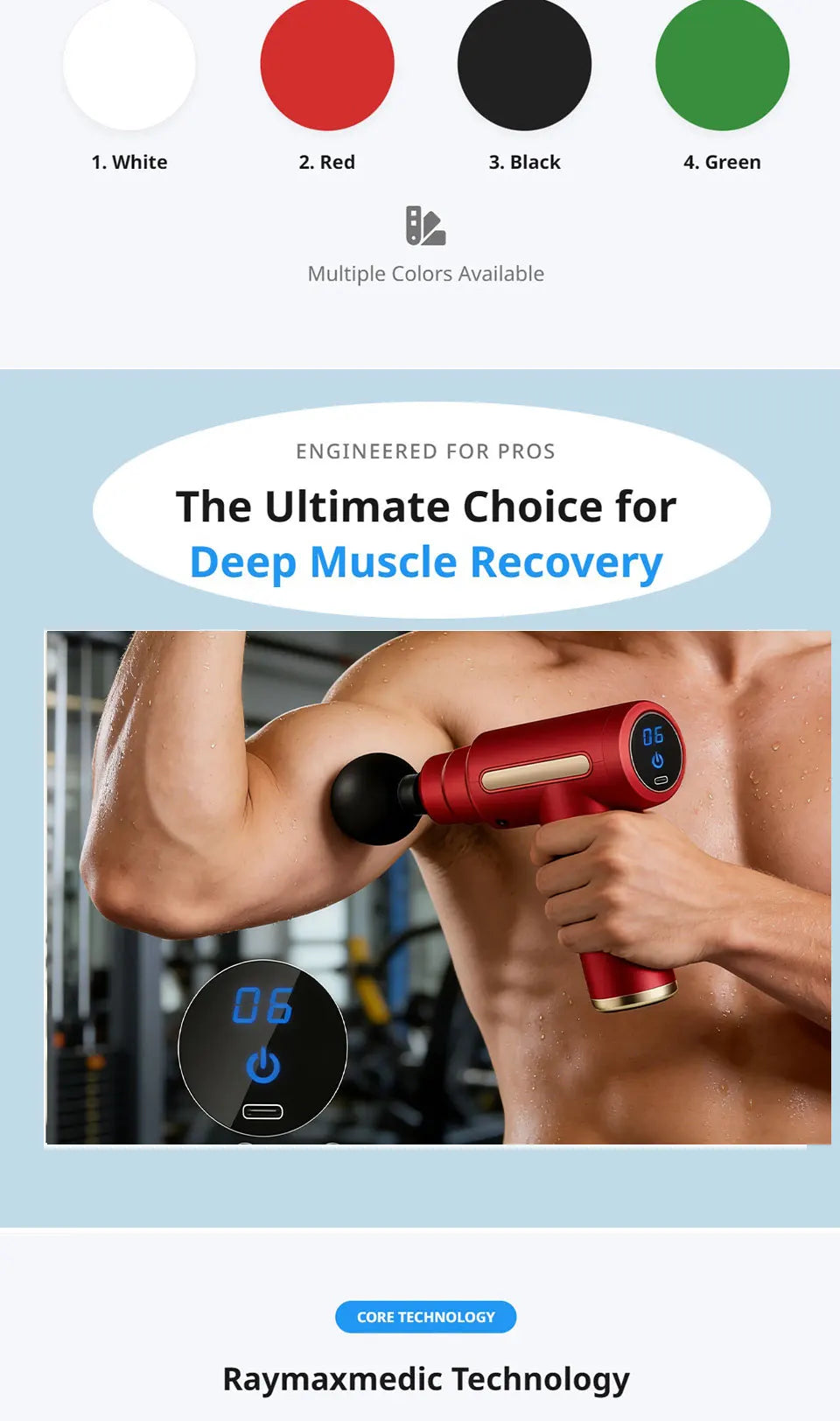 Raymax Portable Fascia Muscle Massage Gun Protable Body Massager Deep Handheld Percussion Massager For Body Back And Neck Leg