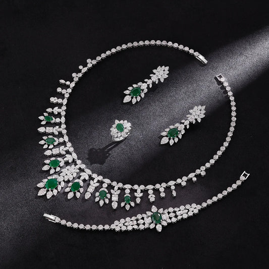 2025 New 4-piece Bridal Wedding Jewelry Set, Deluxe Dubai Nigeria CZ Crystal Wedding Jewelry Set