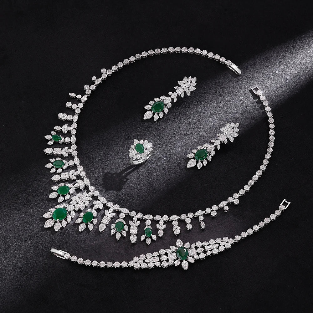 2025 New 4-piece Bridal Wedding Jewelry Set, Deluxe Dubai Nigeria CZ Crystal Wedding Jewelry Set