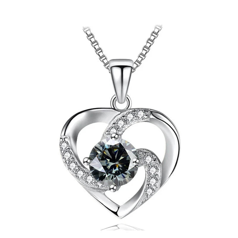 JoyceJelly 1CT Pass Tested Moissanite Heart Necklace for Women S925 Silver Gold Silver Color Diamond Pendant Birthday Party Gift
