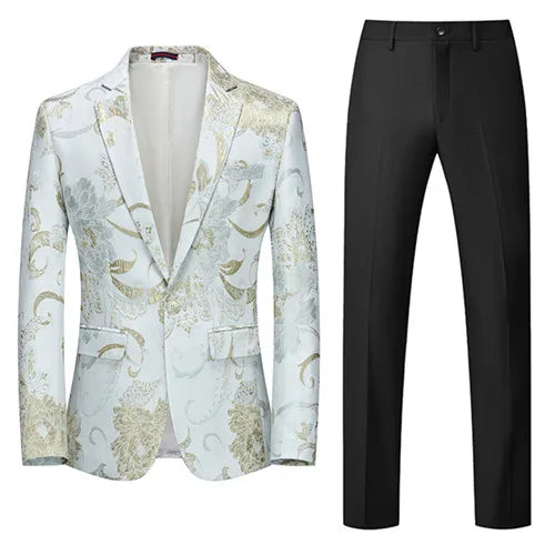 Fashion Brand Men Business Tuxedo Suit 2 Piece Mens Wedding Prom Party Luxury Dress Jacquard Blazer and Pants