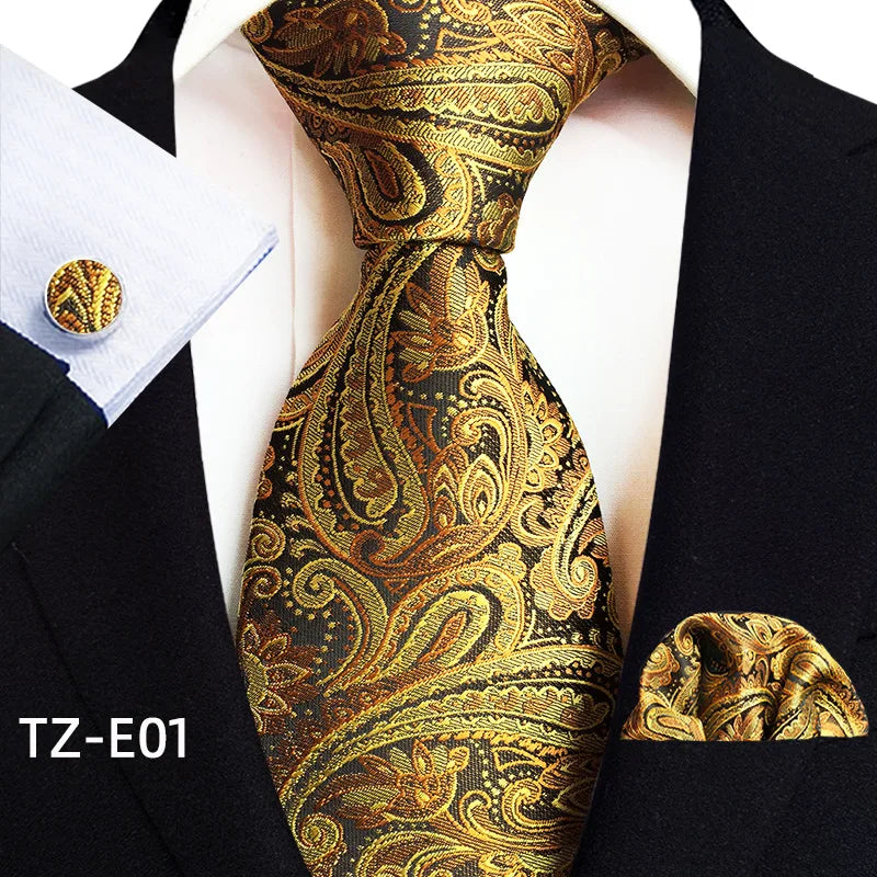 Luxury Men Tie Gold Paisley Necktie Set For Man Brand Business Daily Wear Gift Fit Wedding Workplace Suit Accessories Wholesale