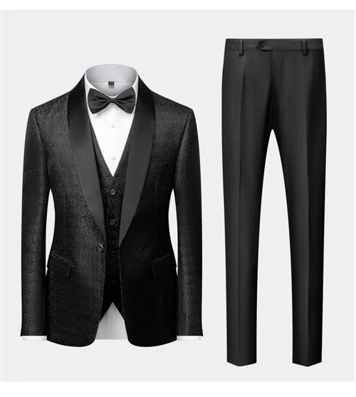 Fashion Men Luxury Wedding Suit Gold / Black / Burgundy / White Classic Homme Jacquard Tuxedo Dress Sets